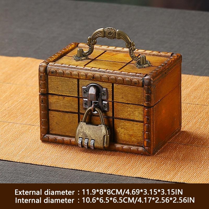 Wooden Antique Storage Box Medieval Vintage Suitcase Treasure Chest Necklaces Jewelry Organizer Gift Box with Lock Big Photo Box