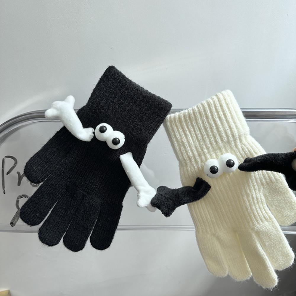 Winter Magnetic Couple Gloves – Cute Plush Hand Warmer Mittens for Students & Outdoor Use