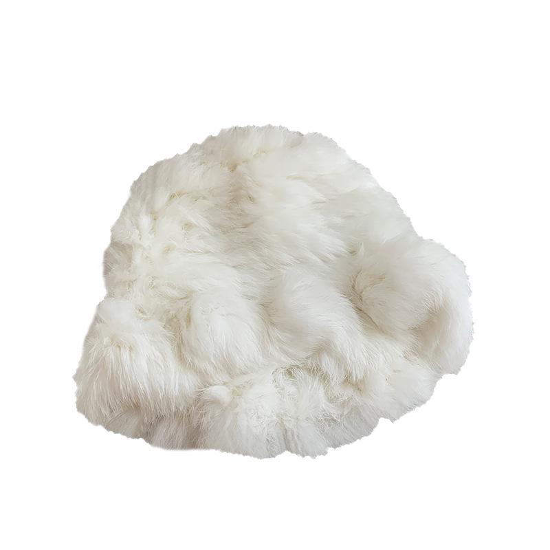 Autumn and winter cloud plush hat female warm rabbit fur hat big head circumference shows small face fluffy basin hat