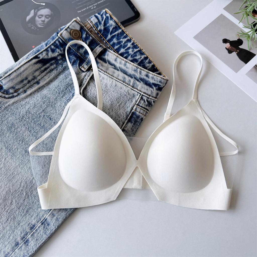 French Sexy Triangle Cup Tube Top Underwear Spring and Summer Light and Breathable Small Breasts Gather Bra Without Steel Ring Invisible