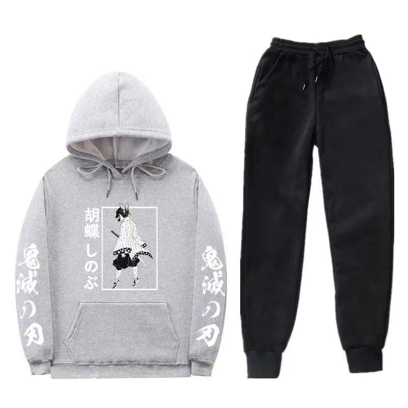 Unisex Anime-Inspired Hooded Sweatshirt Set Winter Thick Cotton Blend Tracksuit Teens Adults
