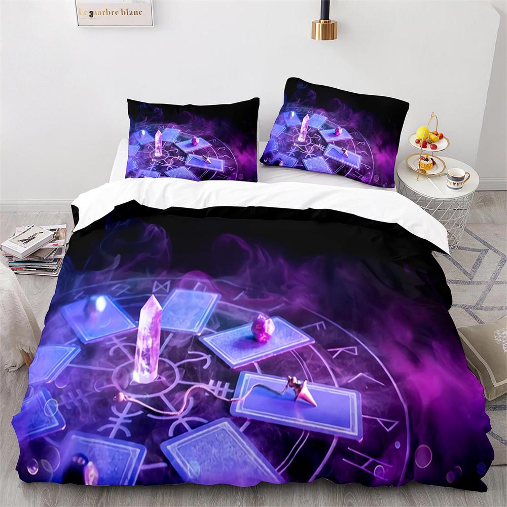Mysterious Tarot Duvet Cover Set with Pillowcase Queen King Size Polyester Comforter Cover Fortune-Telling Element Tarot Card