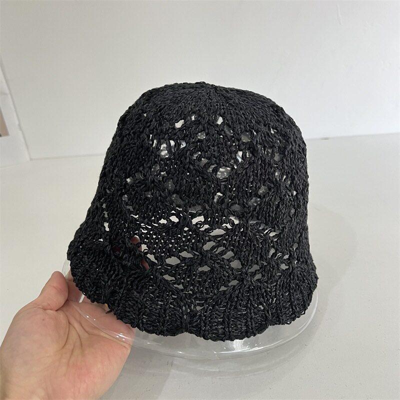 Japanese Solid Color Knitted Hollow Fisherman'S Hat Children Spring And Summer Breathable Sunshade Sunscreen Hat Basin Hat