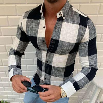 Camisa a cuadros de moda para hombre Camisas polo ajustadas frescas de manga larga