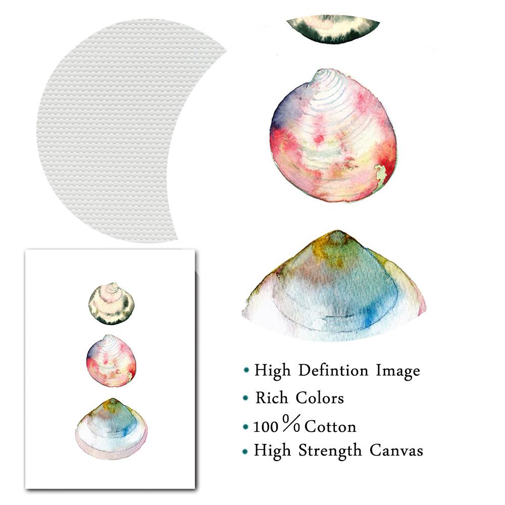 Pastel Colored Sea Shell Watercolor Poster Ocean Pebbles Canvas Painting Wall Art Education Picture Retro Kid Room Home Decor