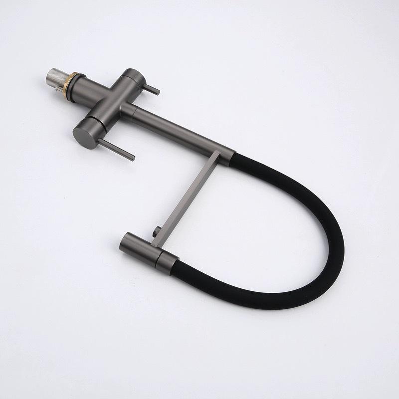 Gunmetal 304 Stainless Steel Pull-Out Kitchen Faucet with Hot/Cold Drinking Water Purifier and Vegetable Sink Function.