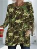Large Size Women's Camouflage Print/Long Sleeve T-Shirt/Double Pocket/Fashion Crew Neck