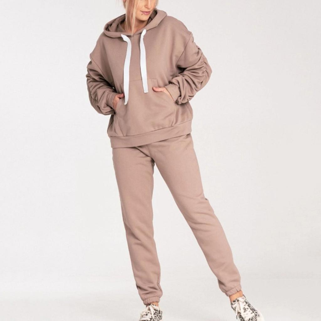 Women's Fashion Two-piece Solid Color Long-sleeved And Zipped Sweatshirt Trousers Casual Set