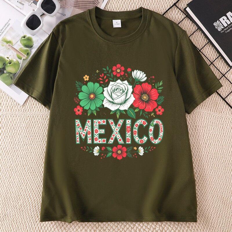 Mexico Floral Unisex T Shirt Mexican Graphic Tee Latina Printed T Shirts Cotton Short Sleeve Round Neck Tees Unisex Clothing Tops