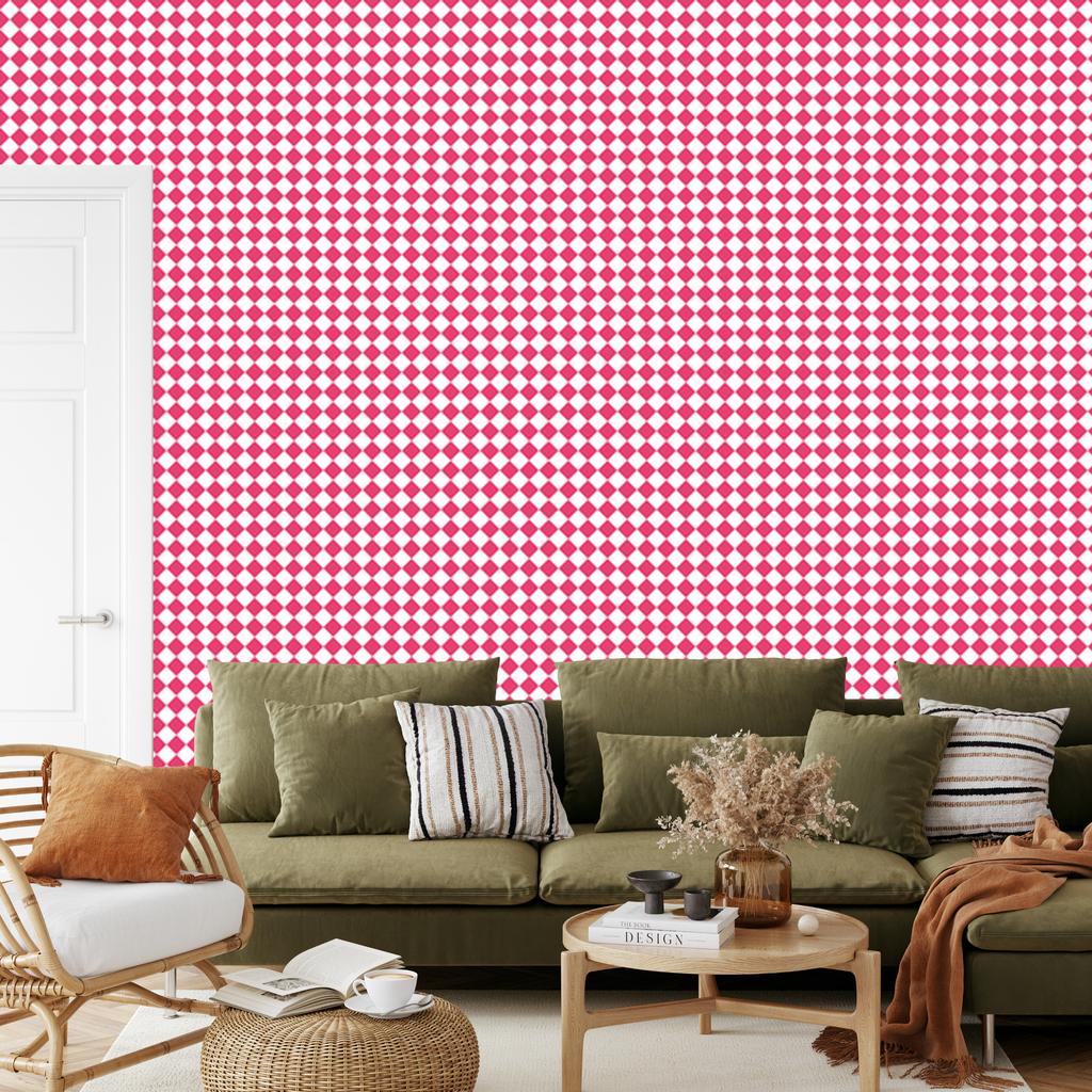 Geometric rhombus wallpaper powder pink, pink and white 50x1000