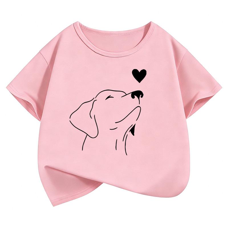 Funny Dog with Love Heart Design T Shirts Printed Kids Childrens Tshirt Boys Girls Summer Spring Casual Top Tee