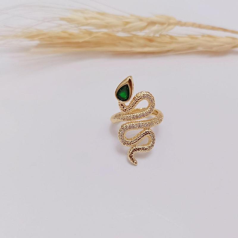 Fashion Copper Gold-Plated Micro Inlaid Zircon Serpentine Ring Women'S Trend Temperament Alternative Open Ring Accessories
