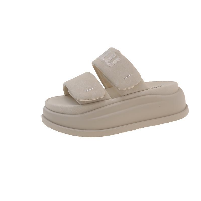 2025 new summer thick-soled heightening shoes one-word slippers women's versatile casual cool slippers Velcro not tired feet