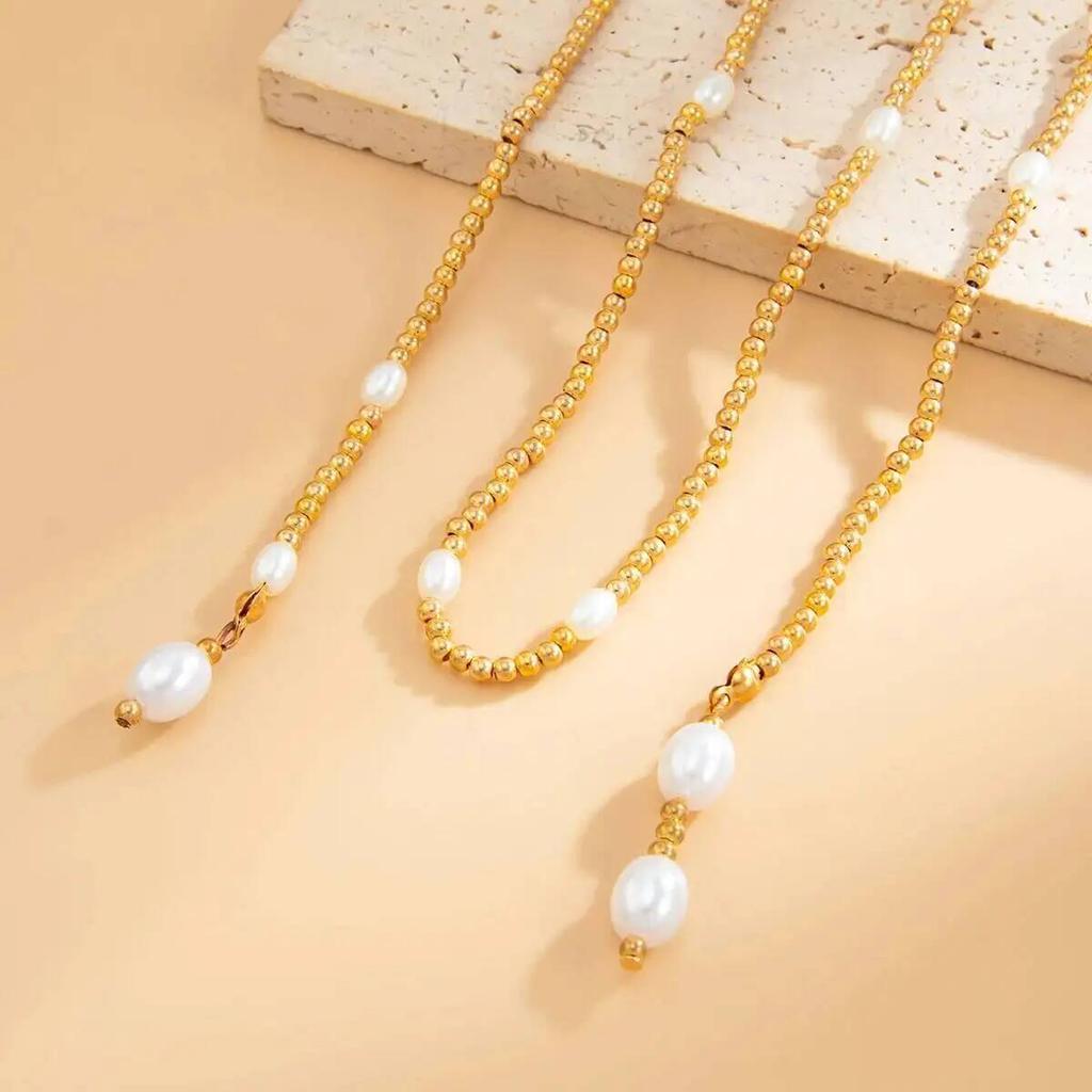 IngeSight.Z 2026 New Charm Imitation Pearl Long Tassel Necklace Women Trendy CCB Beads Y-shaped Necklace Elegance Jewelry Gifts