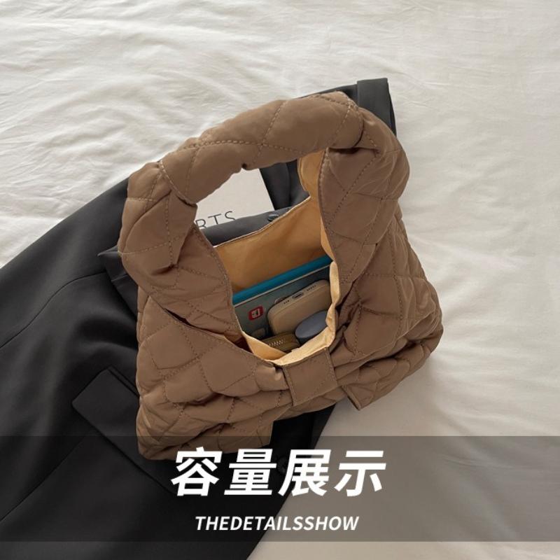 Simple Quilted Design Women's Shoulder Bags Bow Solid Color Ladies Underarm Vest Bag Large Capacity Female Casual Tote Handbags