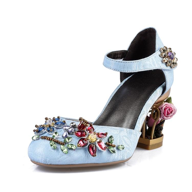 Fashion Summer Fashion Flower Pleuche Shoes Women Pumps Luxurious Cutouts Bird Cage High Heel Crystal Female Women Sandal Big Size 34-43