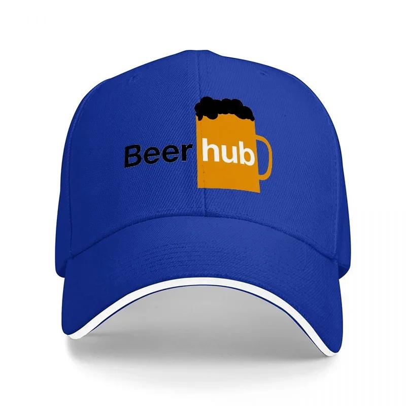 Beer Hub Logo Baseballpet Zwarte Pet met Oranje Bierpul Ontwerp voor Bierliefhebbers Casual Kledingstijl