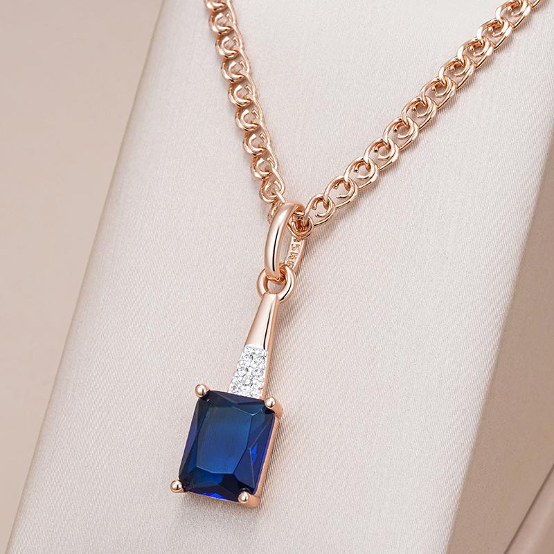 Collier Pendentif Zircon Naturel Carré Bleu Brillant Inhabituel Pour Femmes Luxe Couleur Or Rose Fête Bijoux Fins Quotidiens
