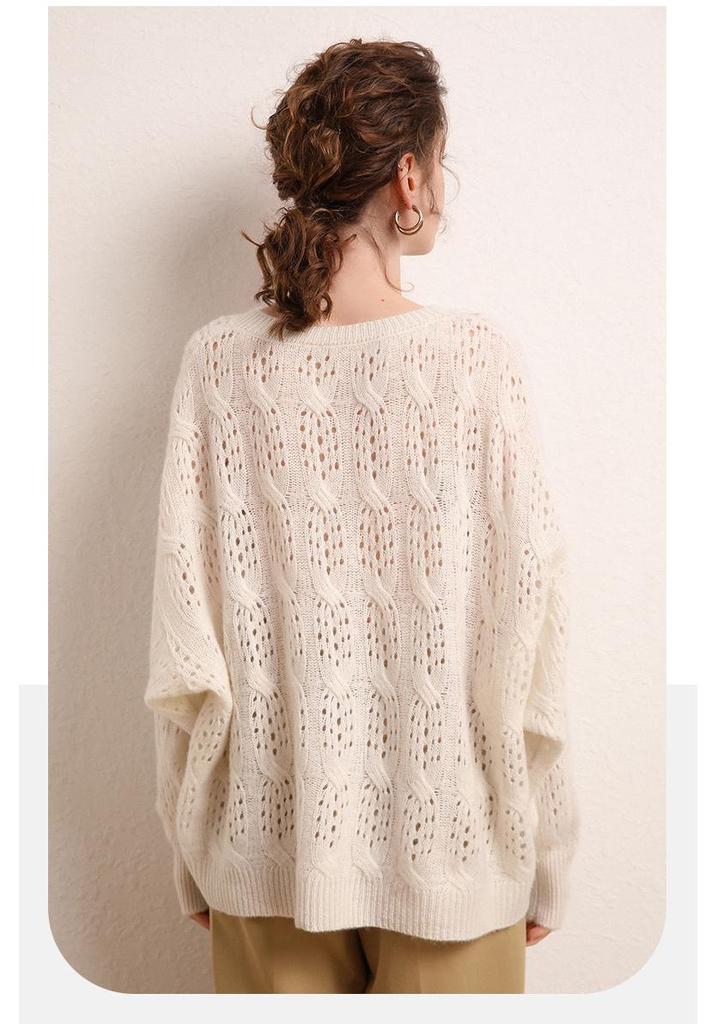 2026 Le Ka Sha Korean Style Mohair Hollow Knit Pullover for Women - Autumn/Winter Fairy Top Sweater