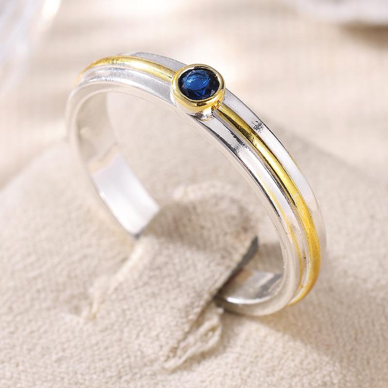 Classic Inlaid Blue CZ Women's Ring Retro Two Color Geometry Daily Wear Party Jewelry Anniversary Gift
