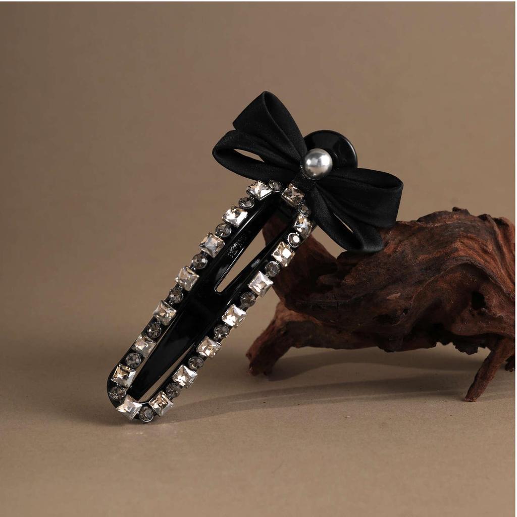 Glam Rhinestone Bow Hair Clip with Anti-Slip Teeth - Luxurious Casual Women’s Side Clip
