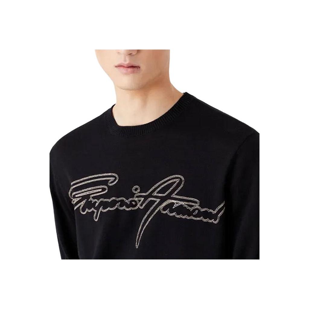 Emporio Armani SS23 Logo Embroidered Pullover Long Sleeve Sweater Men Sweater Navy-Blue 3R1MXN-1MEYZ-0920