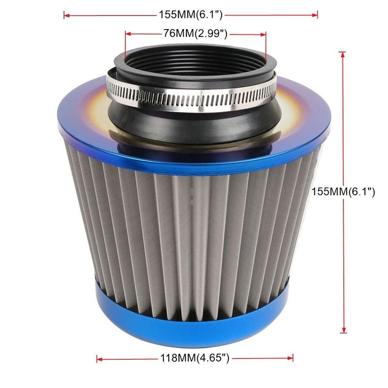 76MM 3" Gekleurd Blauw Roestvrij Staal Gaas Kegel Power Intake Hoge Doorstroming Koudeluchtfilter Luchtinlaatfilter Inductie Kit OFI074