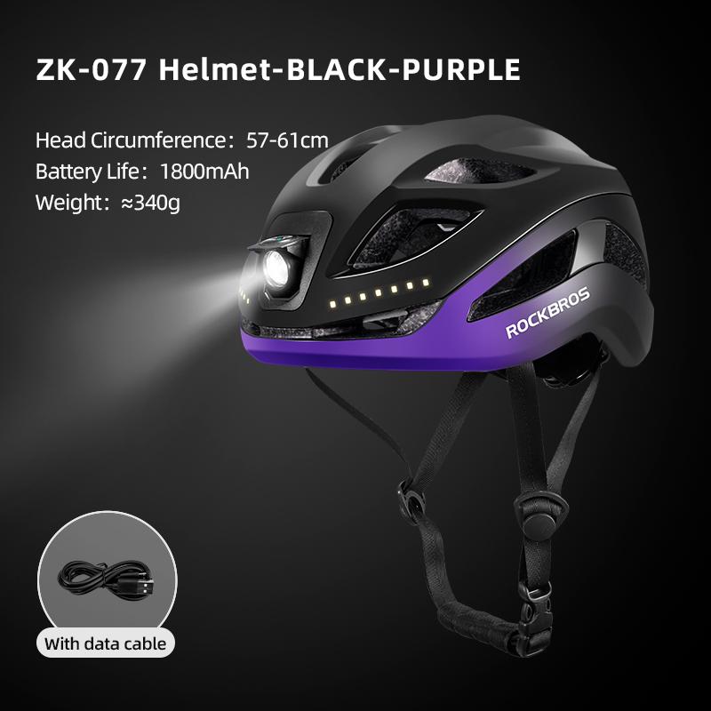 ROCKBROS Bicycle Light Helmet Type-C Charging Cycling Helmet Rechargeable Adjustable MTB Safely Mountain Road Scooter Helmet 57-61cm