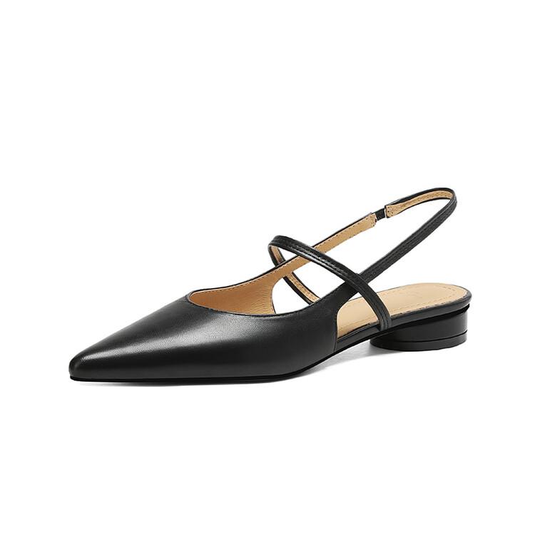 

Модные летние сандалии из овчины, женская обувь с острым носком на низком каблуке, женские туфли-лодочки, сандалии с закрытым носком из натуральной кожи для женщин, ручная работа 39 чёрный