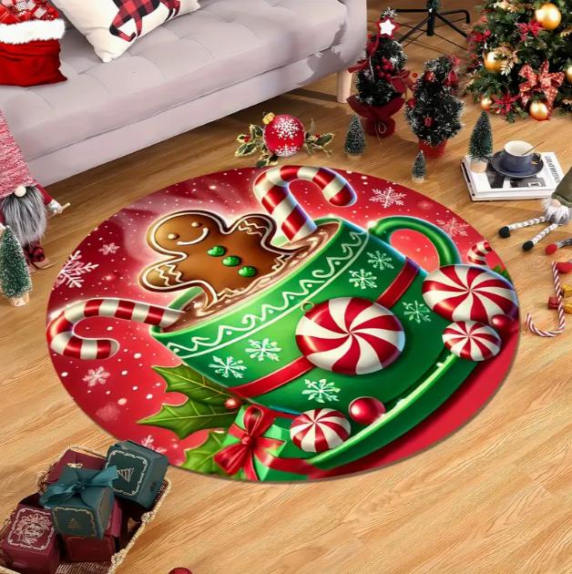 Christmas Circular Floor Mat Study Chair Carpet Holiday Scene Decoration Carpet New Year Atmosphere Carpets Home Decoration