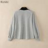 ZANZEA Women Casual Stand Collar Splice Long Sleeve Blouse Tops