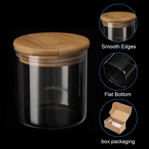 PATIKIL 10 oz Glass Jar with Airtight Bamboo Lid, Set of 2, Clear Food Storage Jars for Nuts, Sugar, Coffee Beans, and Spices (7.8x7.8cm)