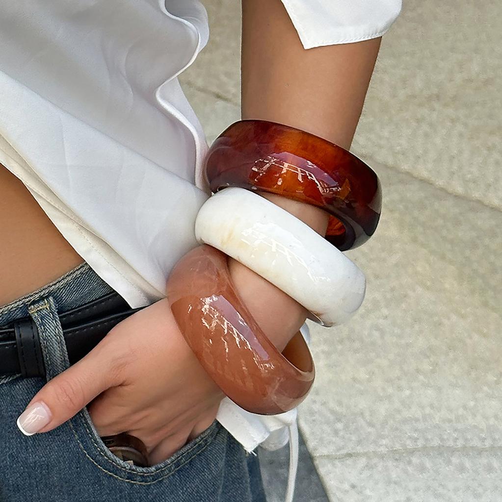 Ins Exaggerated Translucent Street Shot Color Wide Bracelet Women, Versatile Personalized Design Bracelet Jewelry