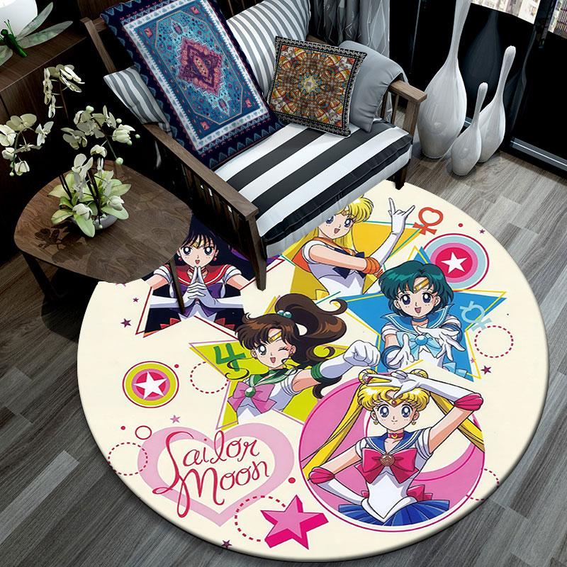 Sailor Moon,Round Area Rug,Carpet Rug for Living Room Bedroom Sofa Playroom Decor,Non-slip Floor Mat