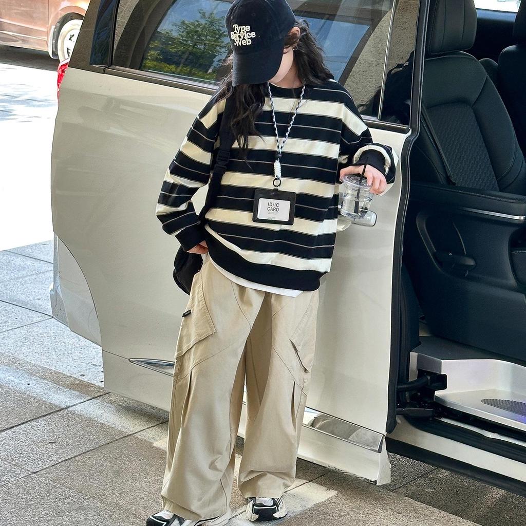 Modisches gestreiftes zweiteiliges Sweatshirt-Set für Mädchen für Frühling/Herbst 2025 - Trendige Kinderbekleidung