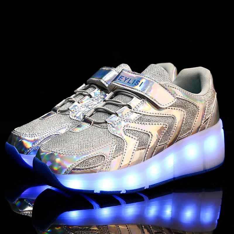 New Children's Single-wheel Runaway Shoes Double-wheel Luminous Shoes USB Charging Light Shoes LED Various Light Modes