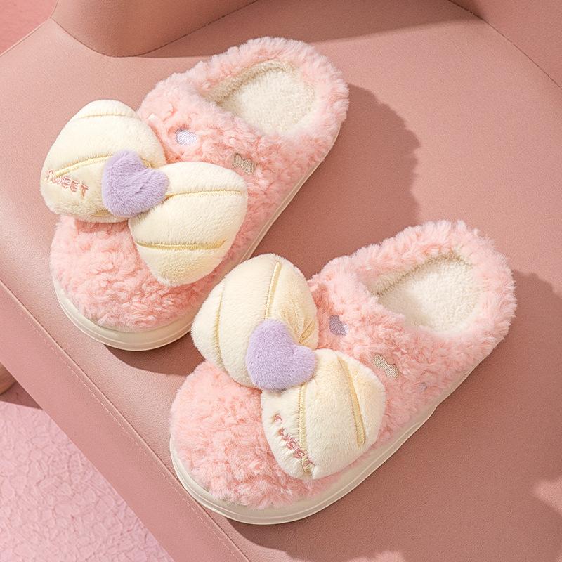 2025 winter new cotton slippers indoor non-slip cute warm plush eva bow cotton mop