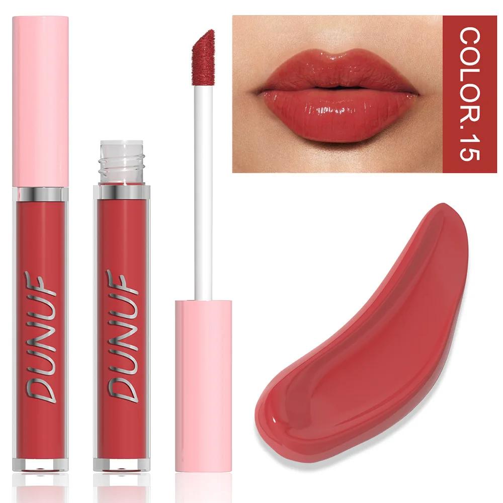 DUNUF Water Light Lip Glaze Mirror Glass Nude Pink Brown 16 Colors Highly Pigmented Lip Gloss Hydrating Sexy Red Lipstick Makeup