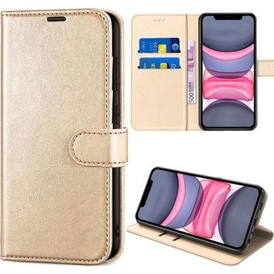 iPhone 11 Case - Protective Flip Cover Synthetic Leather Shockproof Anti-Scratch Gold