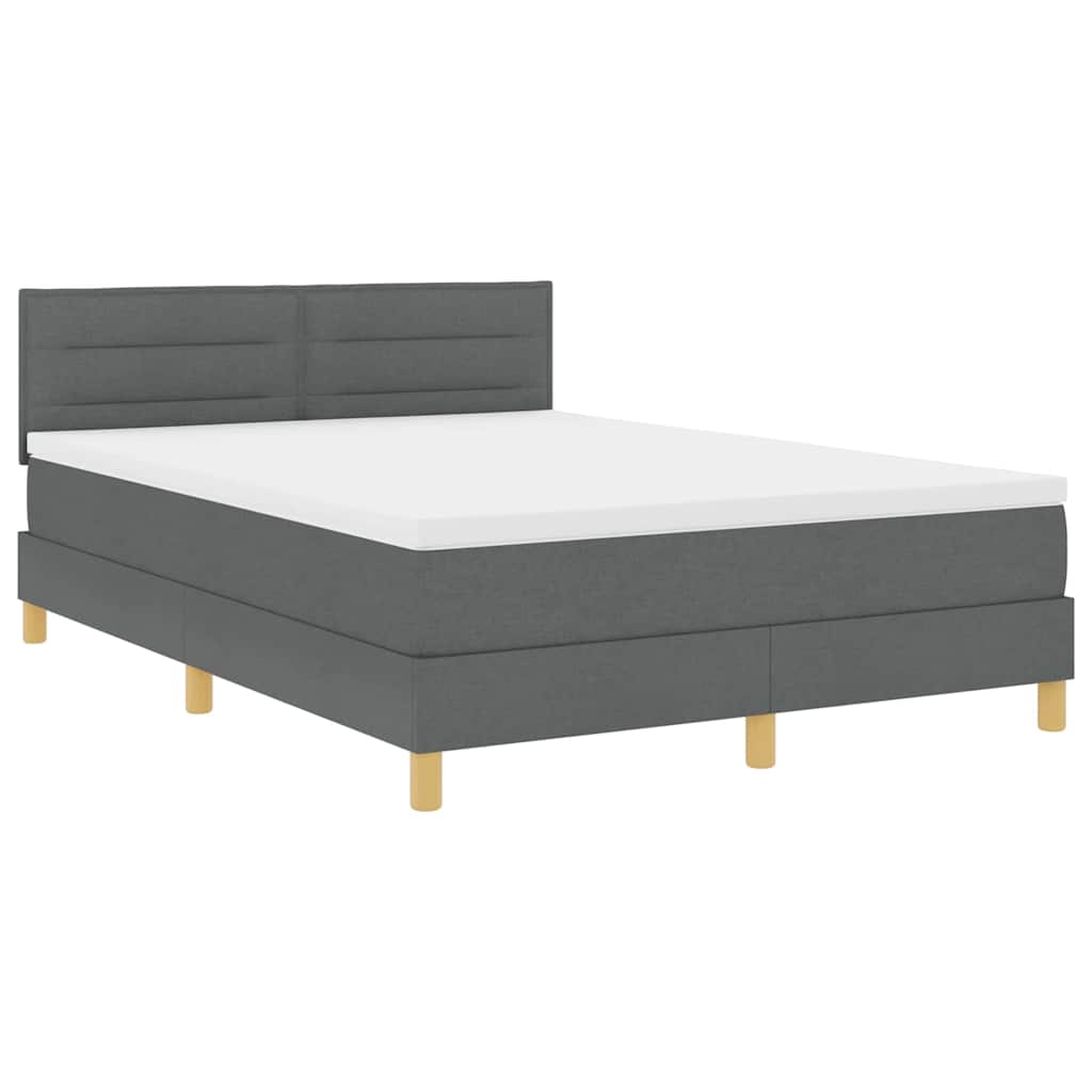 LED Box Spring Bed with Headboard Dark Grey 140 x 190 cm Fabric