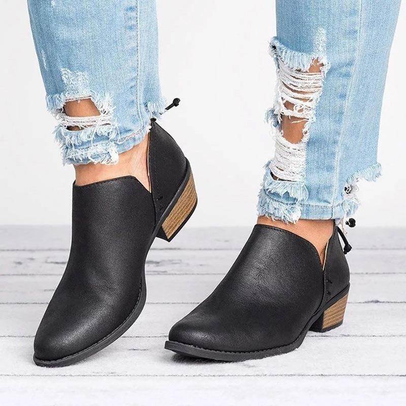 Women Shoes Fashion PU Leather Short Ankle Boots Pointed Toe Slip On Spring Autumn Shoes Woman Plus Size 35-44 botas WSH3397
