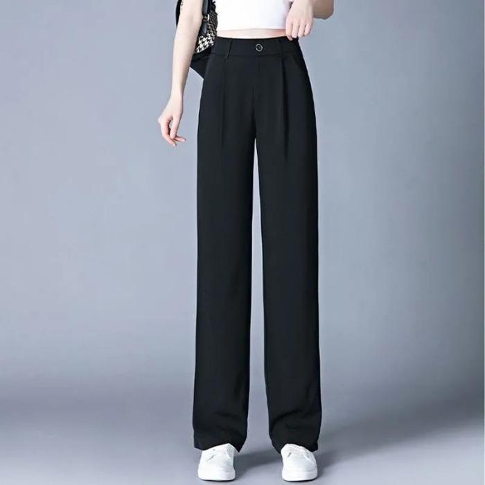 

Women s High-Waisted Wide-Leg Summer Pants - Loose, Floor-Length, Versatile, and Lightweight. L чёрный