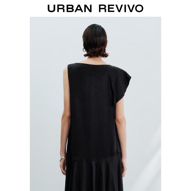 UR 2025 Autumn Elegant Irregular Ruffle Hem Sleeveless Dress