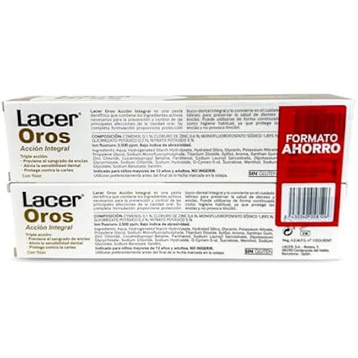 Dentifrice - LACER - OROS - Réduit La Plaque Dentaire - Propriétés Antiseptiques - Sans Parabène