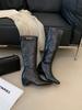 Small inner height increase white boots autumn and winter new boots long boots women's belt buckle high heel thin boots