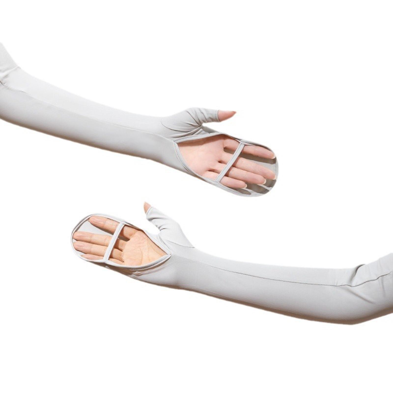 

Женские солнцезащитные перчатки с нарукавниками, однотонные, шелковые, длинные перчатки без пальцев One Size светло-серый