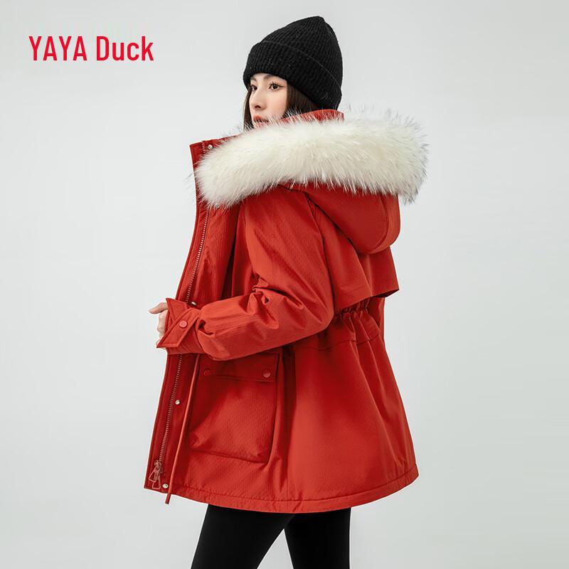 YAYA 2024 Women's Mid-Length Down Jacket with Fur Collar Hood