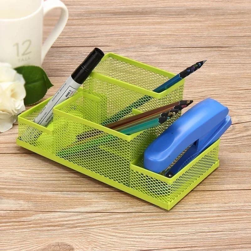 Multifuncional Desk Metal Mesh Pen Holder Organizer Office School Stationery Storage Box Pencil Case Stand Desktop Accessories