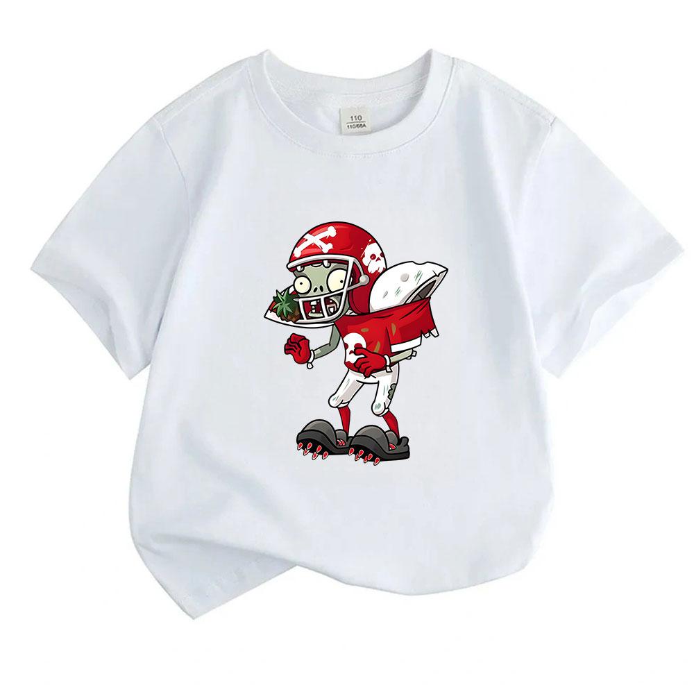 Kids Boys Girls 100% Cotton Crew Neck Short Sleeve T-Shirt, Funny Zombie Football Player Print Casual Soft Breathable Tee for Daily Wear Outdoor Activ