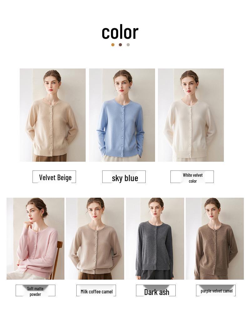 Kangsai Ni Women's 100% Pure Cashmere Round Neck Cardigan - Autumn/Winter Knit Sweater Jacket
